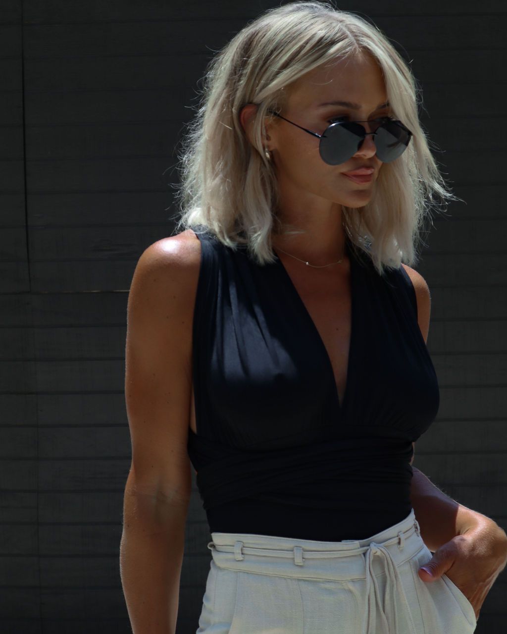 Enya Plunge Neck Sleeveless Bodysuit - Black - SALE sold by Vici product image thumbnail 3