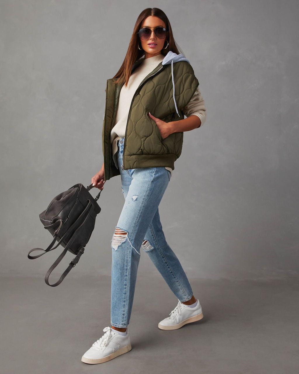 Fall And Forever Hooded Puffer Vest - Olive sold by Vici product image thumbnail 3