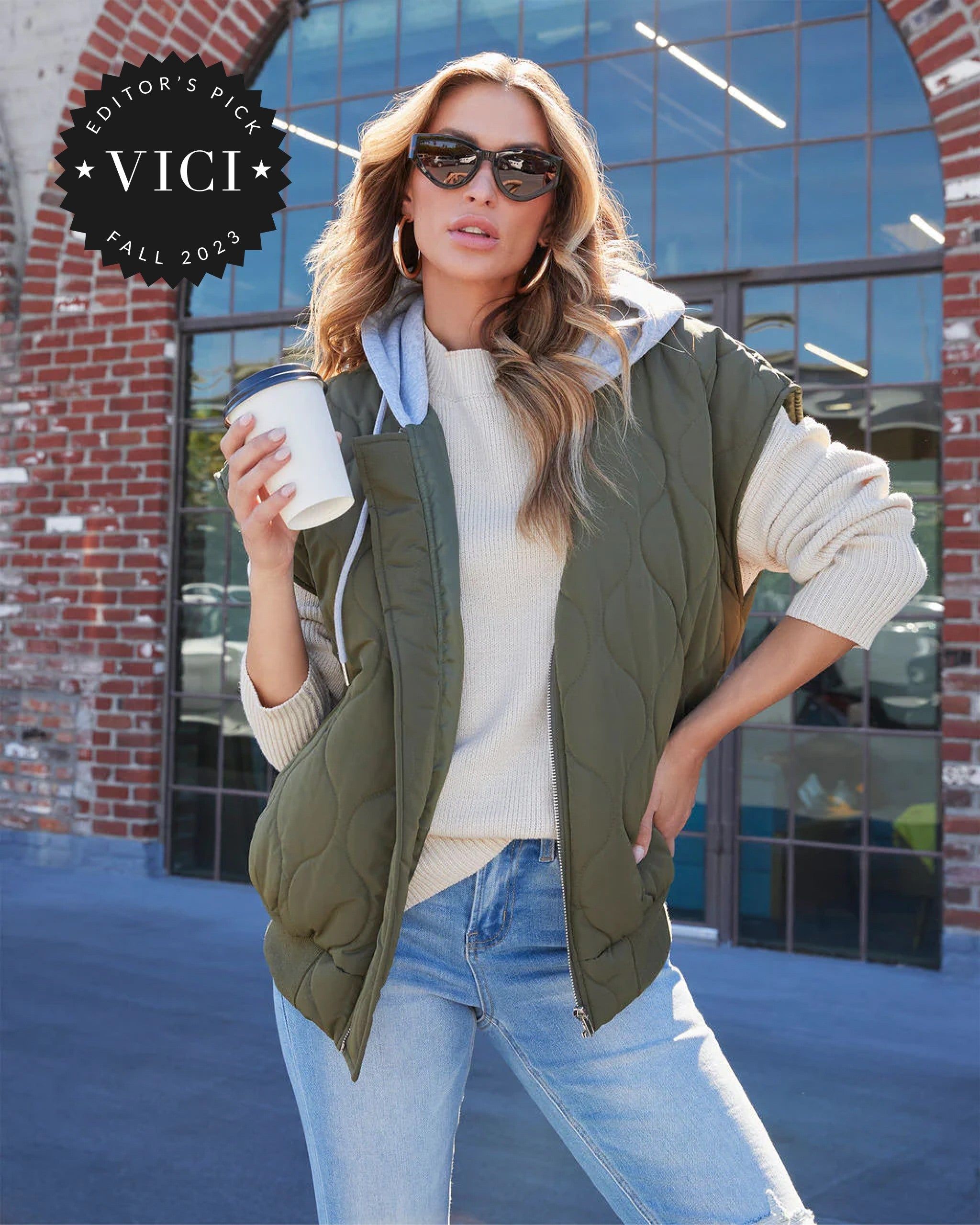 Fall And Forever Hooded Puffer Vest - Olive sold by Vici
