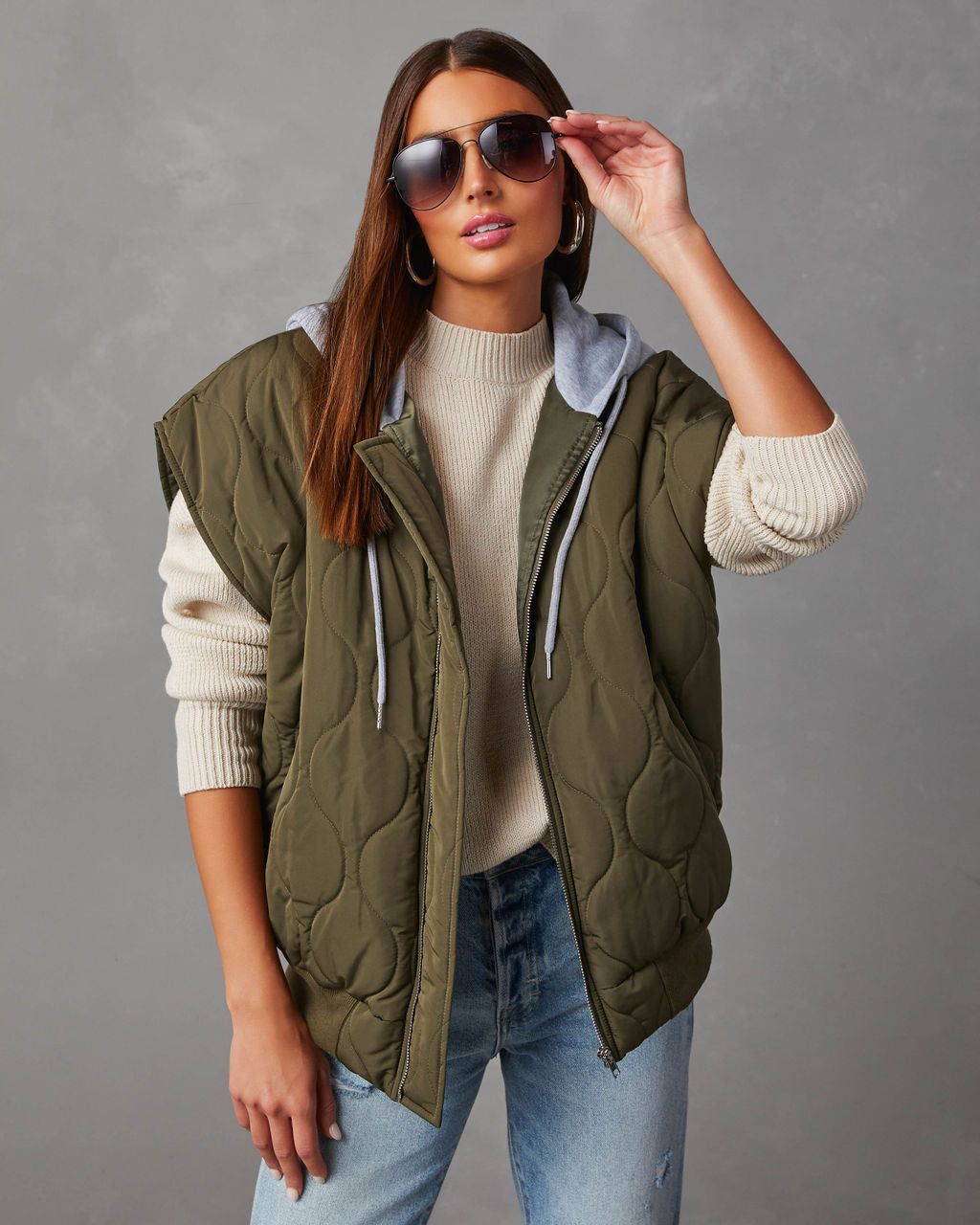 Fall And Forever Hooded Puffer Vest - Olive sold by Vici product image thumbnail 5