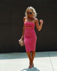 Modern Day Jackie Ribbed Cutout Strapless Midi Dress - Pink/Tangerine - LAST CHANCE sold by Vici