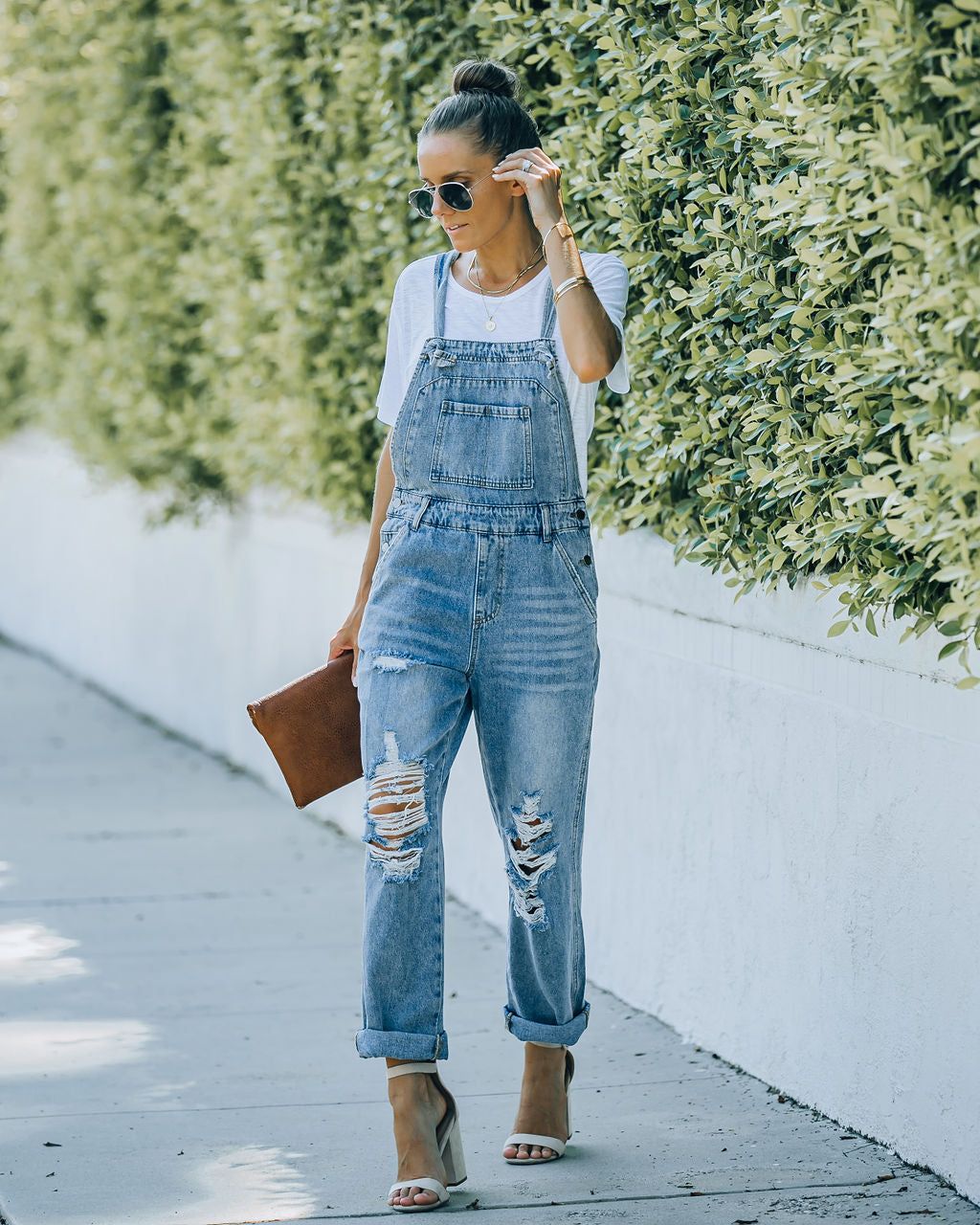 Brush Pocketed Distressed Denim Overalls - FINAL SALE sold by Vici