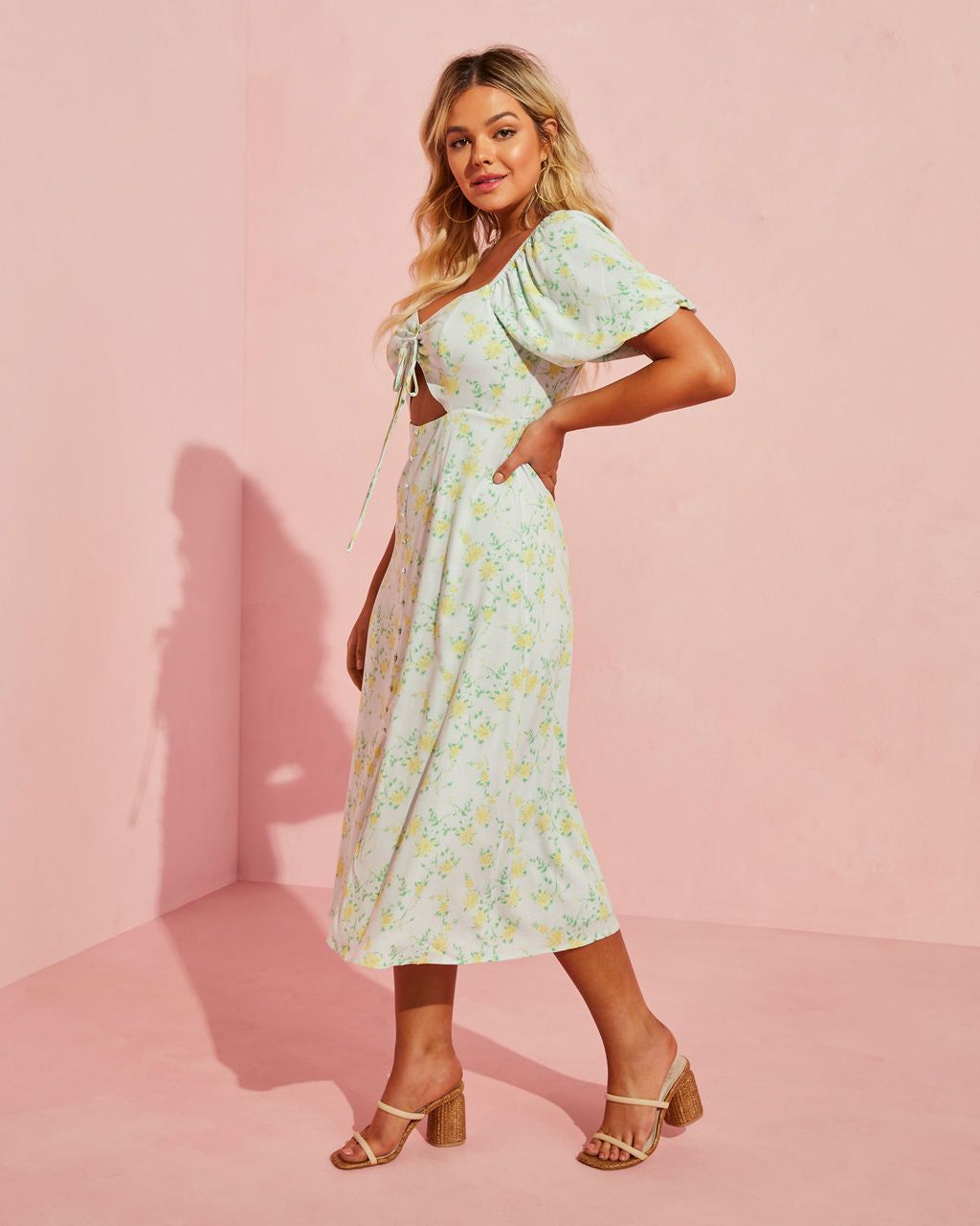 Sunset Sands Bubble Sleeve Cut Out Midi Dress - FINAL SALE sold by Vici product image thumbnail 5