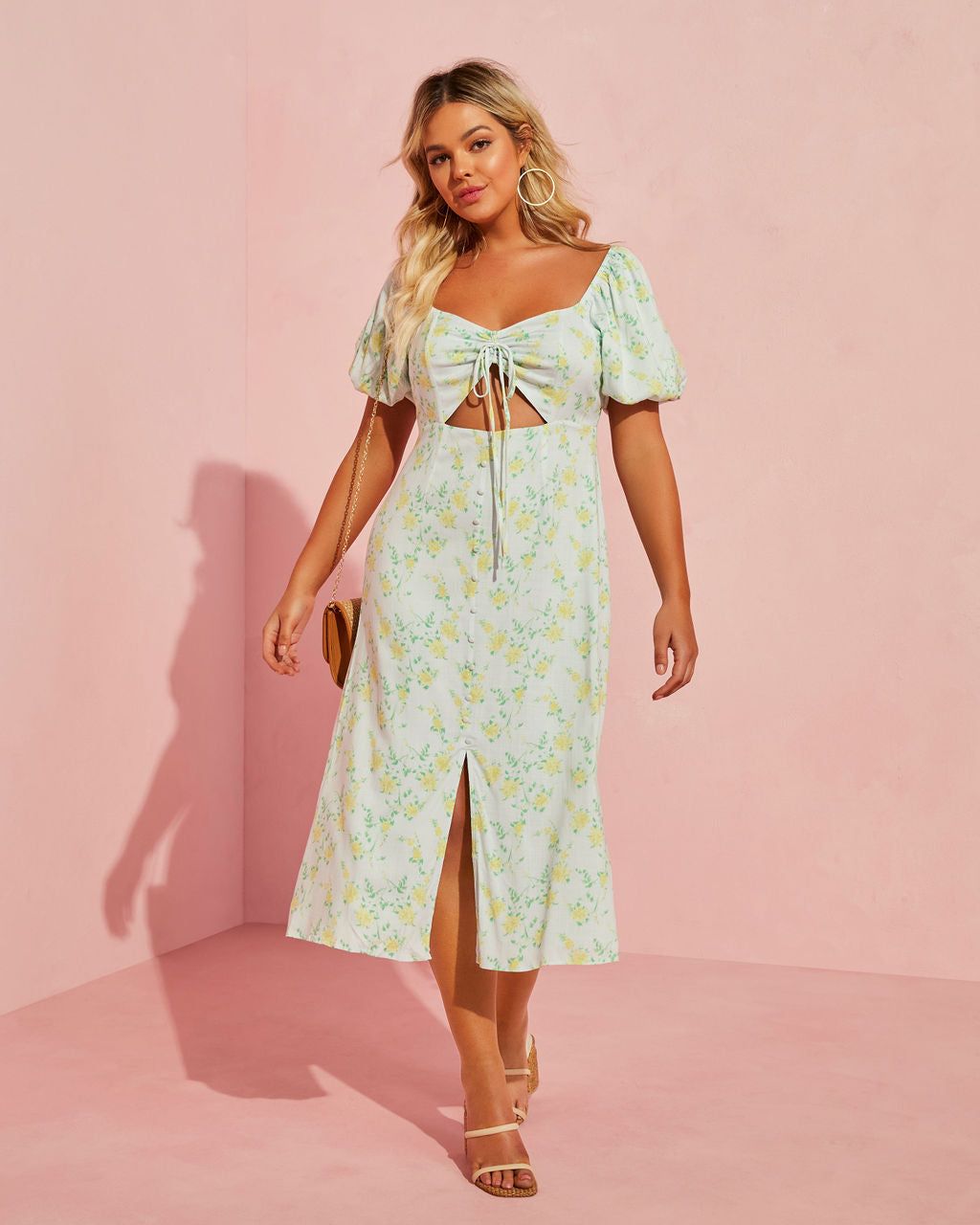 Sunset Sands Bubble Sleeve Cut Out Midi Dress - FINAL SALE sold by Vici