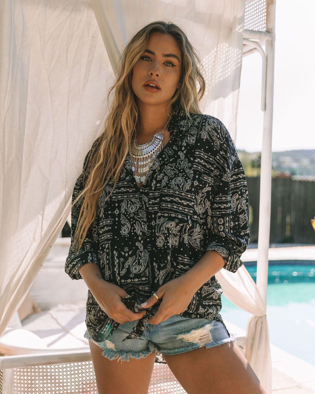 Zelda Paisley Button Down Top - Black Multi - FINAL SALE sold by Vici product image thumbnail 9