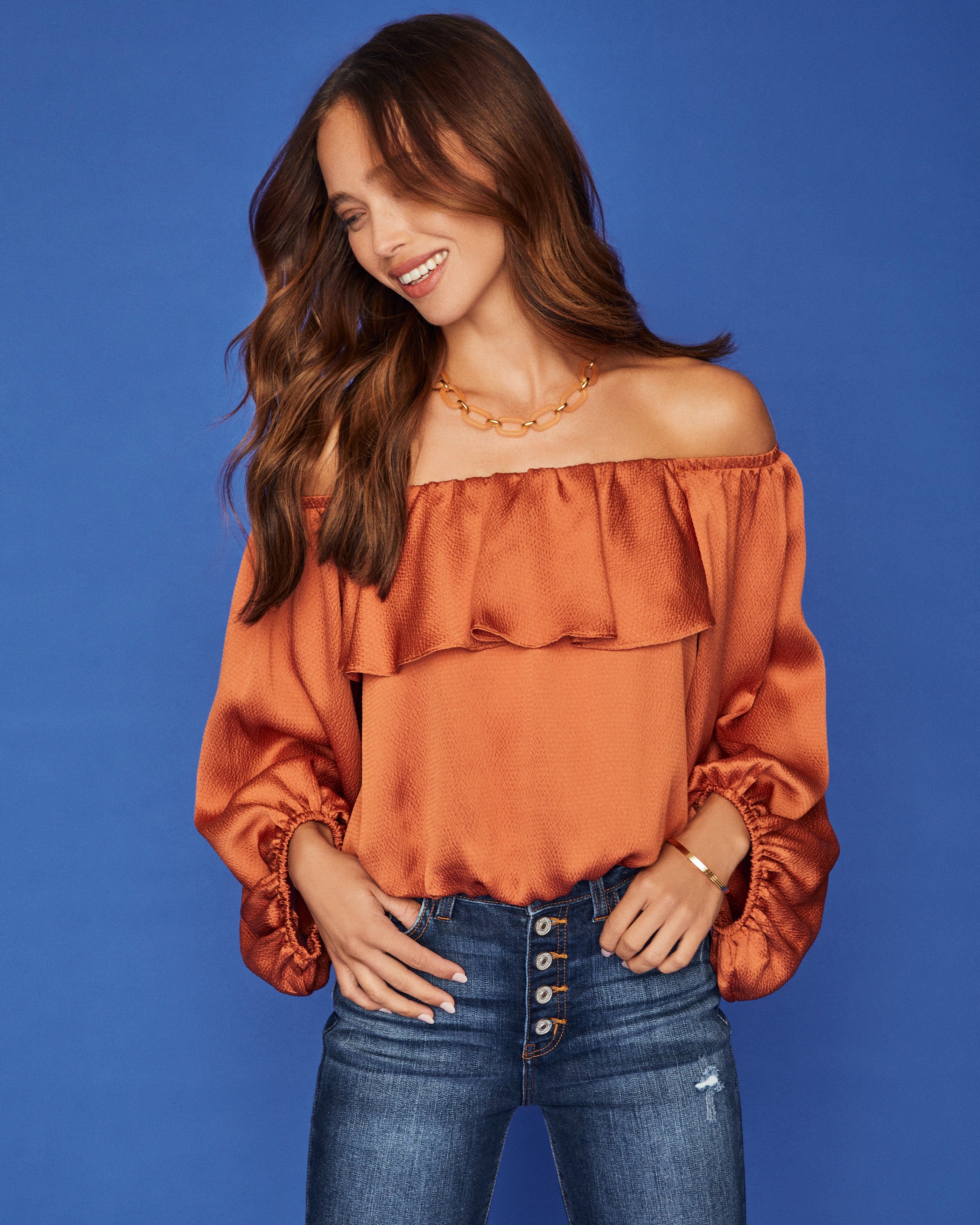 Sevyn Balloon Sleeve Off The Shoulder Blouse - Burnt Orange - FINAL SALE sold by Vici product image thumbnail 5