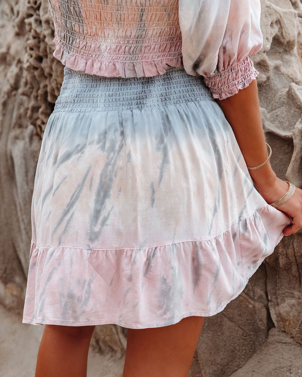 Jessamine Tie Dye Smocked Wrap Mini Skirt - FINAL SALE sold by Vici product image thumbnail 2