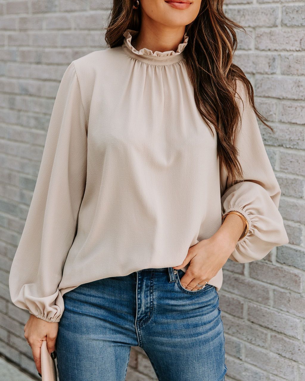 Zea Ruffle Mock Neck Blouse - Ecru - FINAL SALE sold by Vici product image thumbnail 4