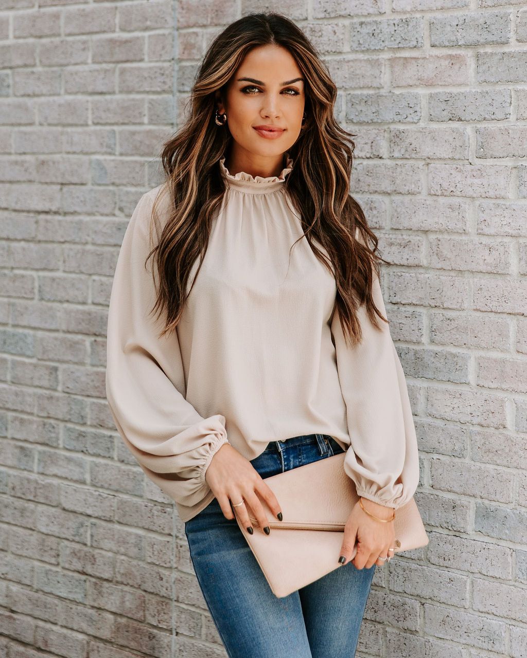 Zea Ruffle Mock Neck Blouse - Ecru - FINAL SALE sold by Vici product image thumbnail 3