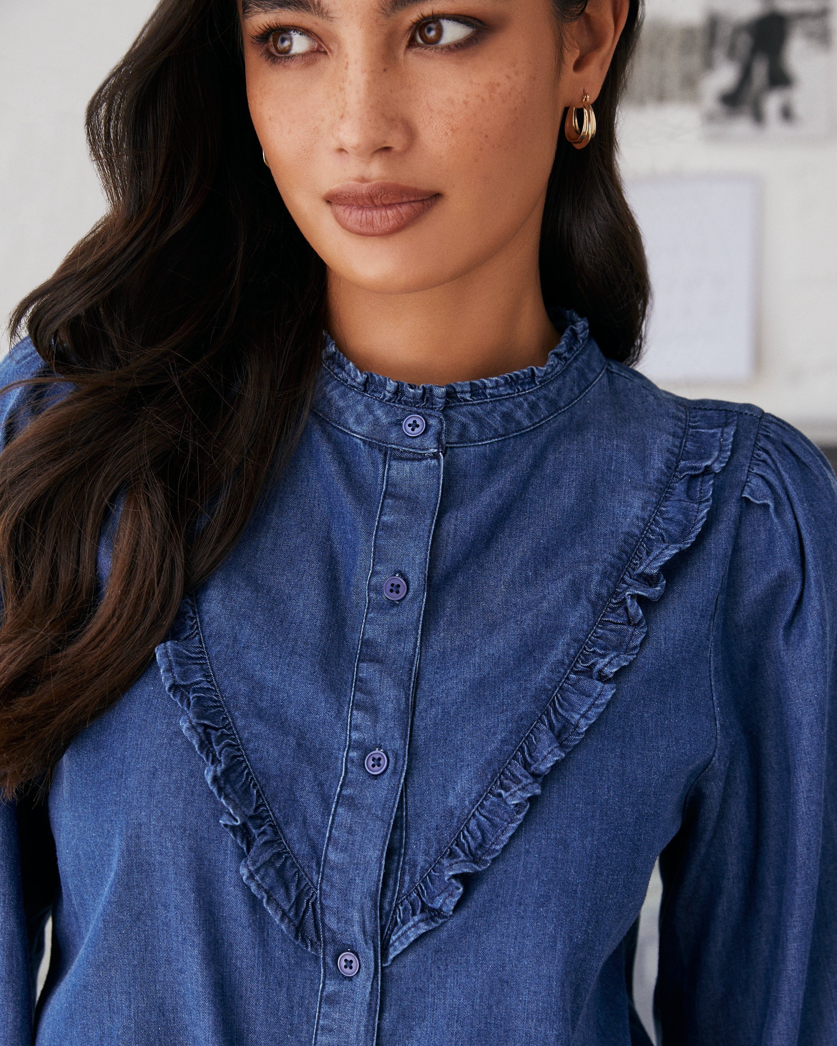 Mavi Tencel Button Down Ruffle Top sold by Vici product image thumbnail 4