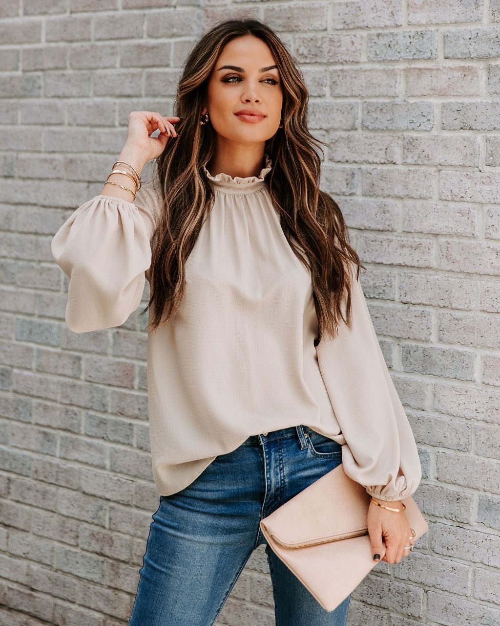 Zea Ruffle Mock Neck Blouse - Ecru - FINAL SALE sold by Vici product image thumbnail 7