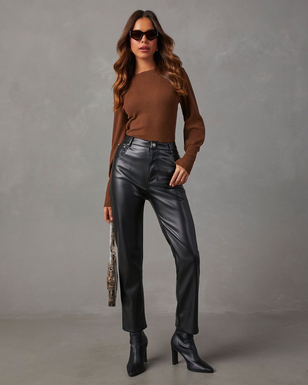 Carsian Ribbed Puff Sleeve Sweater - Mocha sold by Vici product image thumbnail 2