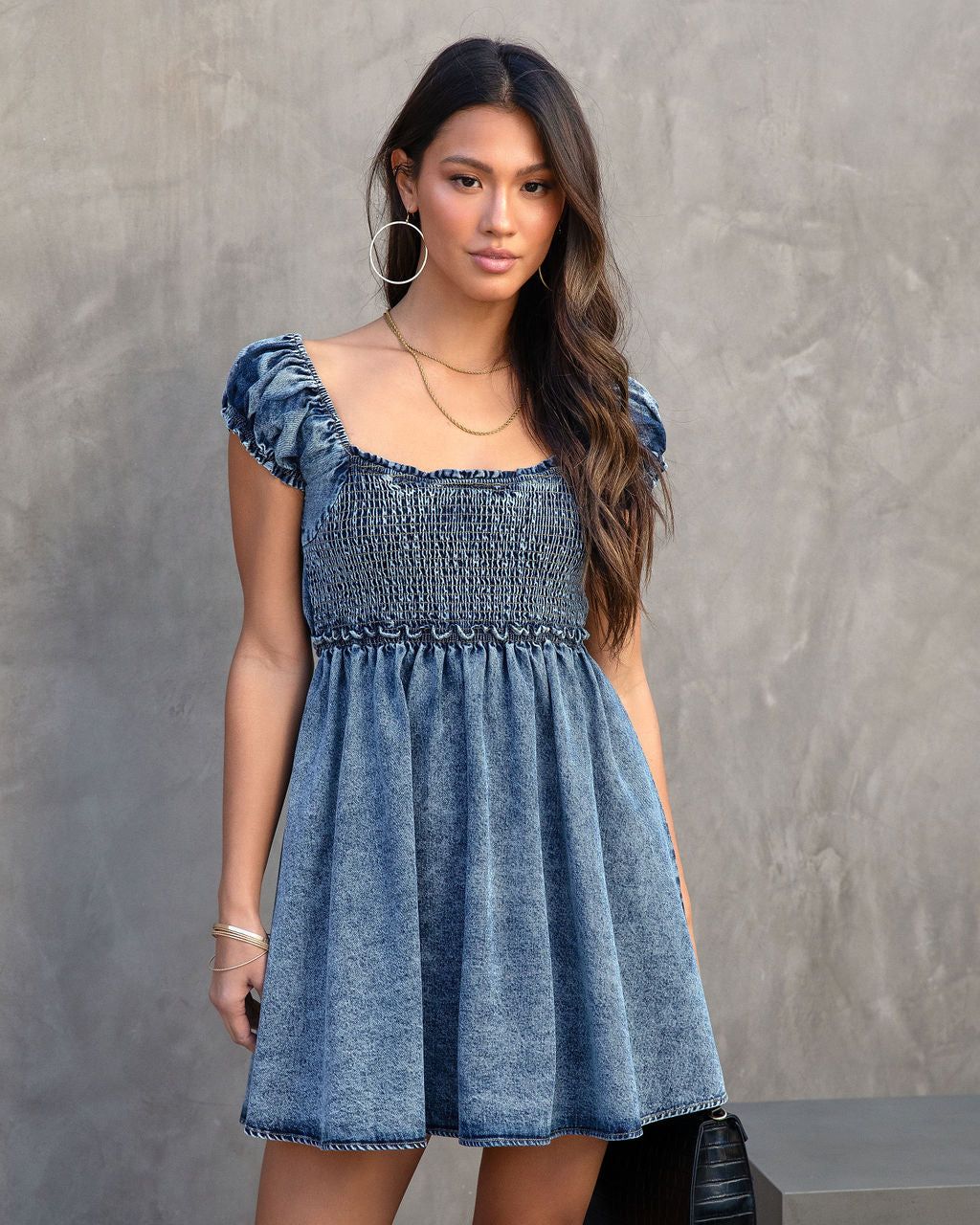 Billy Denim Lace Up Babydoll Dress sold by Vici product image thumbnail 3