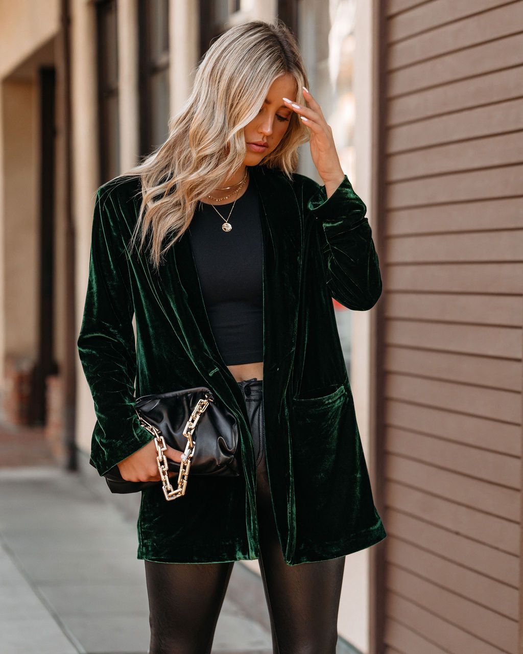 Chicest Pocketed Velvet Blazer - Green - FINAL SALE sold by Vici product image thumbnail 5