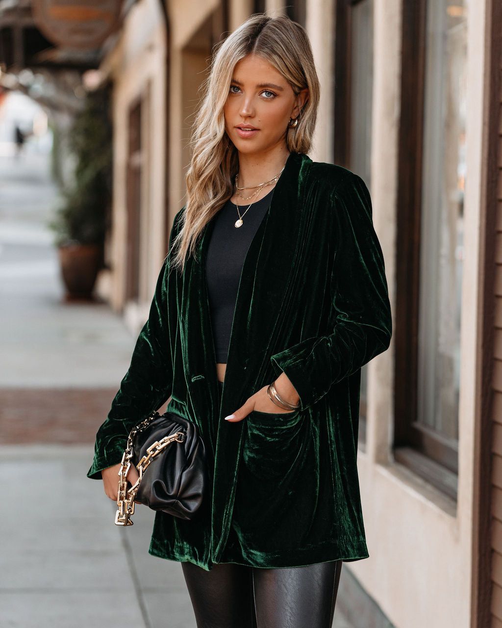 Chicest Pocketed Velvet Blazer - Green - FINAL SALE sold by Vici