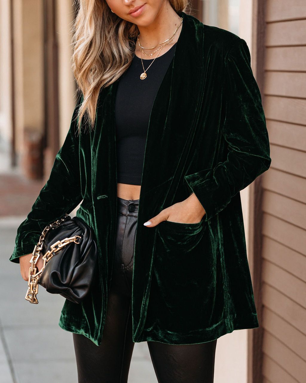 Chicest Pocketed Velvet Blazer - Green - FINAL SALE sold by Vici product image thumbnail 3