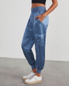 Luxe Look Satin Pocketed Joggers - Slate Blue sold by Vici