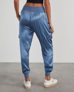 Luxe Look Satin Pocketed Joggers - Slate Blue sold by Vici