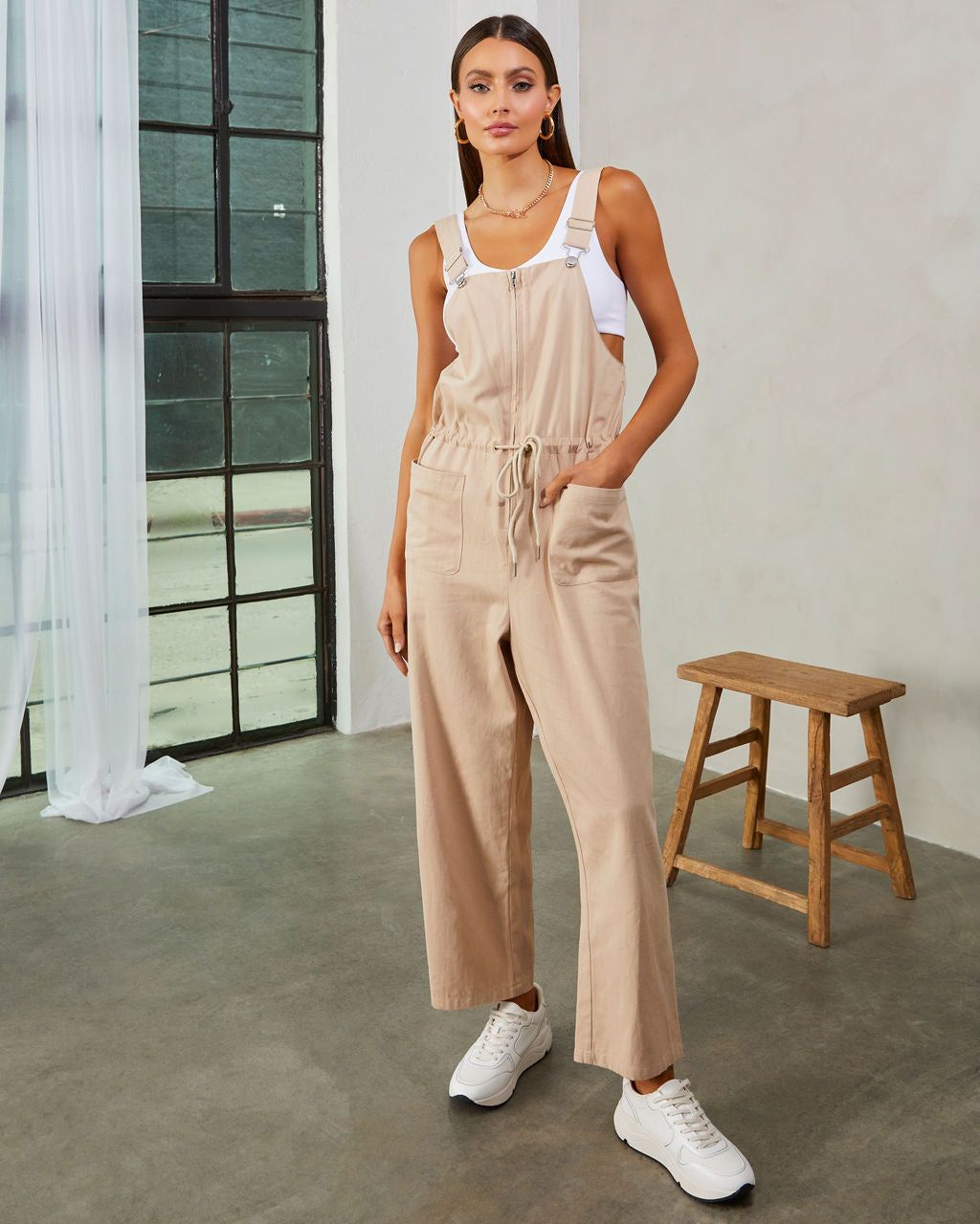 Linette Drawstring Waist Overalls sold by Vici