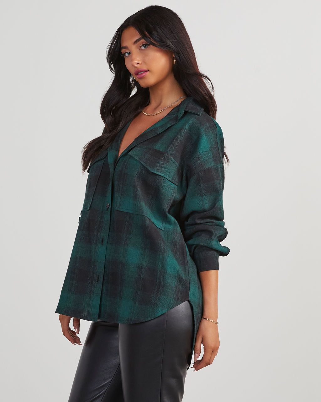 Petaluma Cotton Blend Plaid Button Down Top - Green sold by Vici product image thumbnail 3