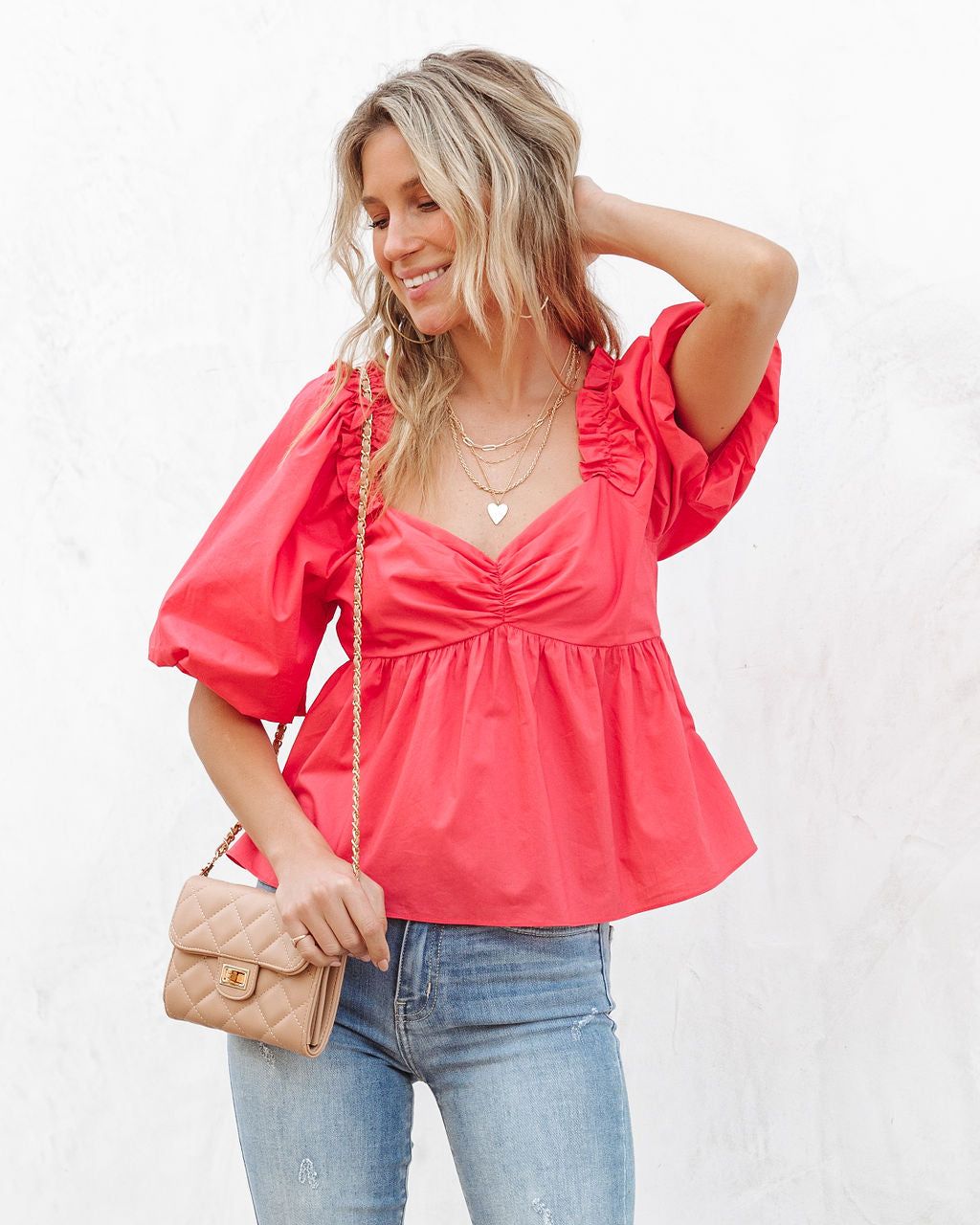Kenzie Cotton Babydoll Puff Sleeve Top - Coral - FINAL SALE sold by Vici product image thumbnail 7