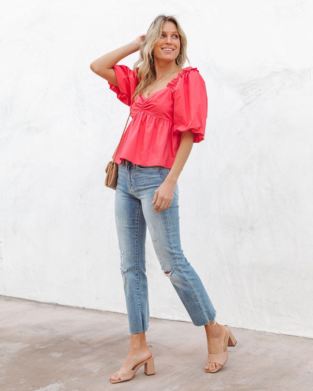 Kenzie Cotton Babydoll Puff Sleeve Top - Coral - FINAL SALE sold by Vici product image thumbnail 5