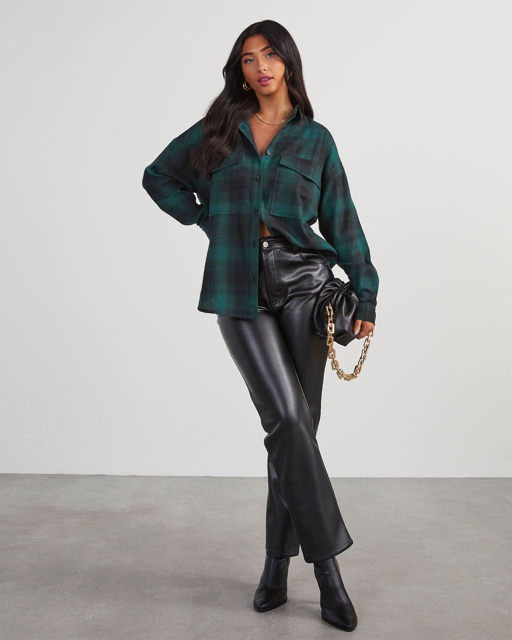 Petaluma Cotton Blend Plaid Button Down Top - Green sold by Vici product image thumbnail 6