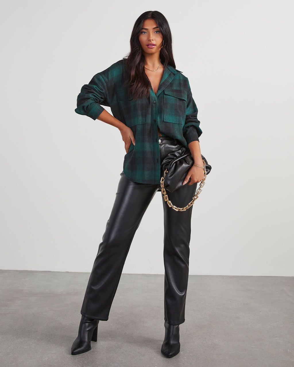 Petaluma Cotton Blend Plaid Button Down Top - Green sold by Vici product image thumbnail 2