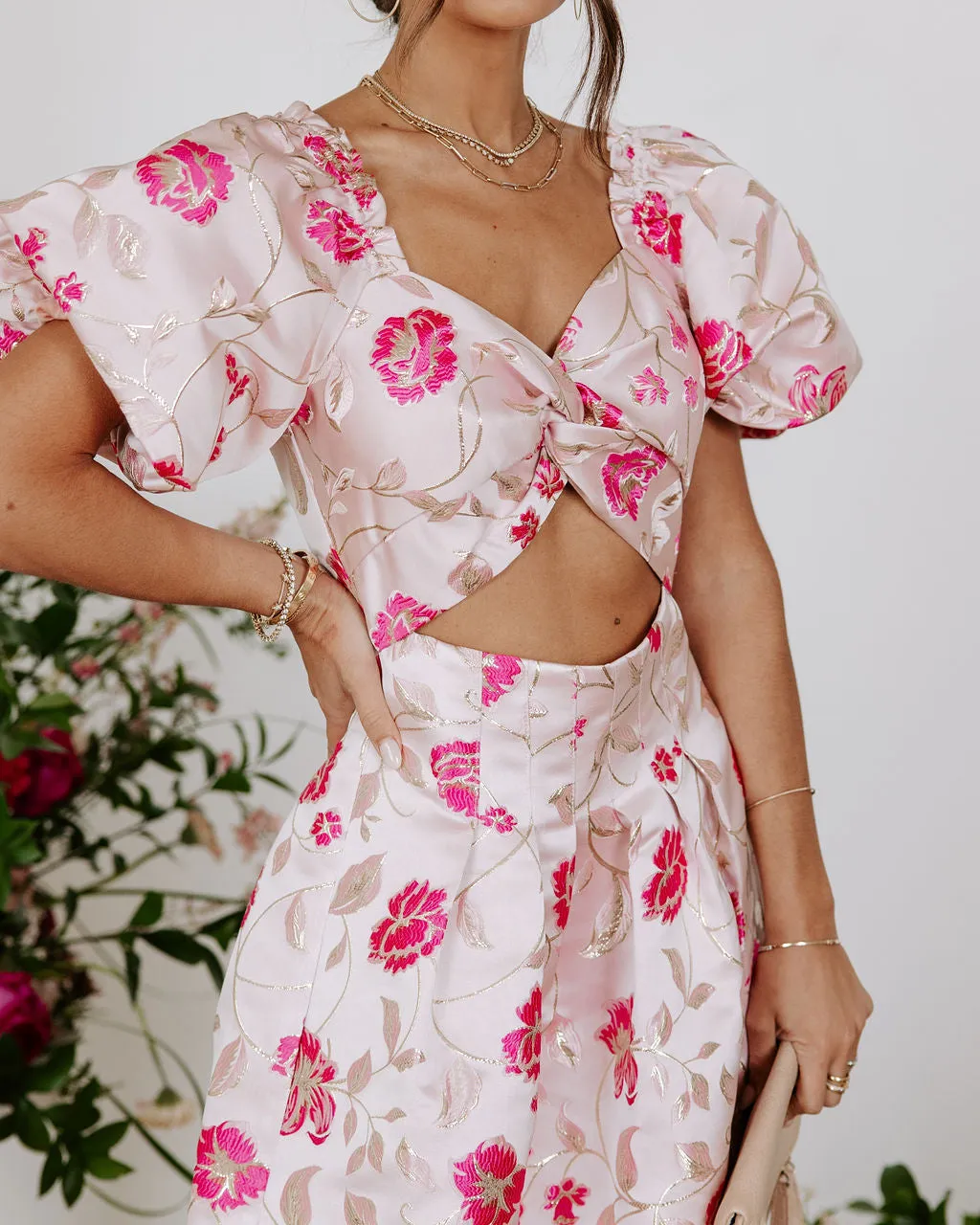 Marie Anne Floral Puff Sleeve Cutout Mini Dress sold by Vici product image thumbnail 2