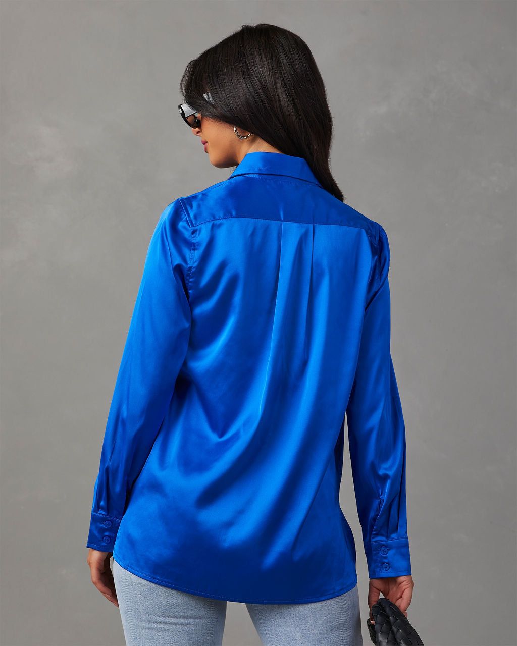 Nadine Satin Button Down Top - Cobalt Blue sold by Vici product image thumbnail 4