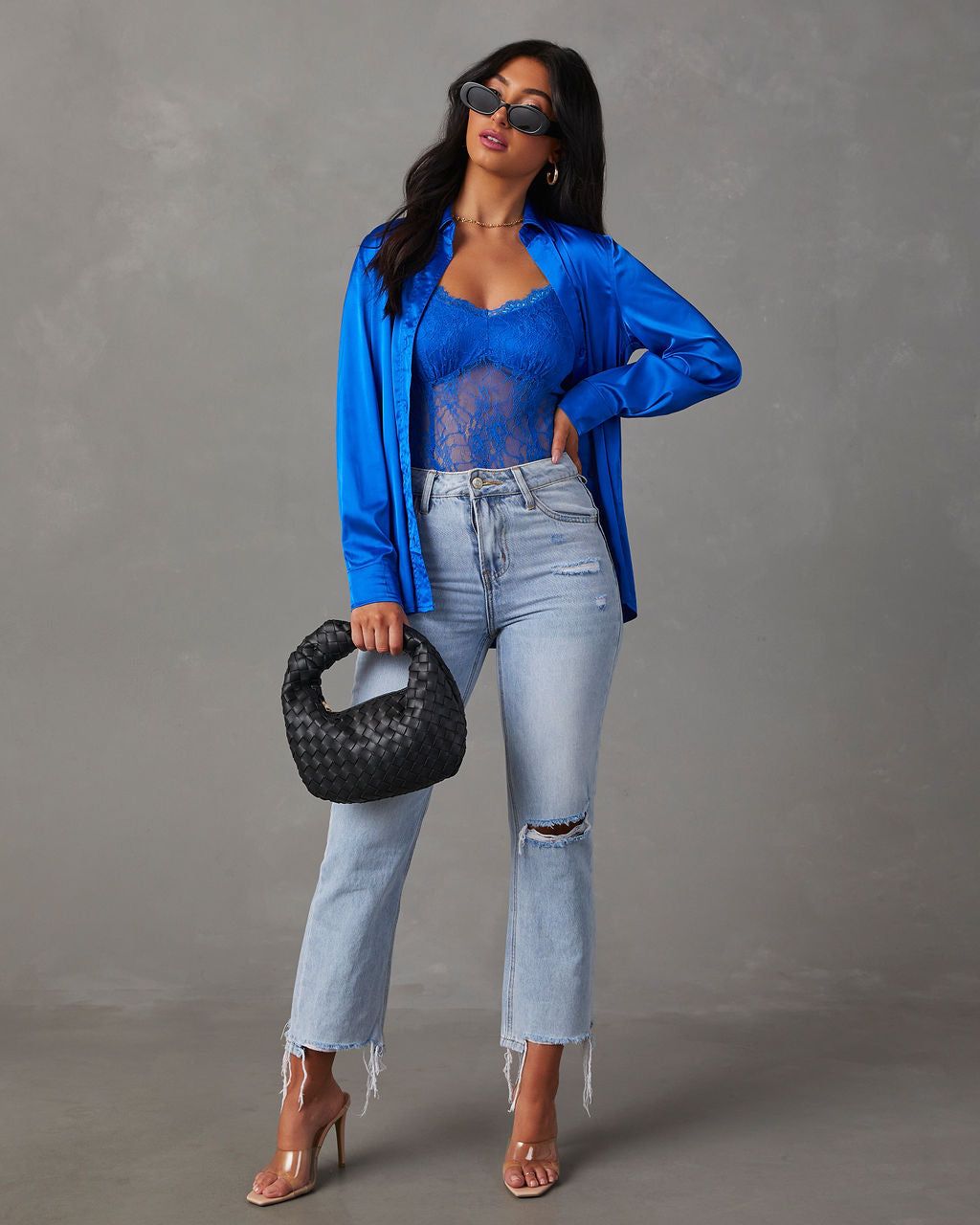 Nadine Satin Button Down Top - Cobalt Blue sold by Vici product image thumbnail 2