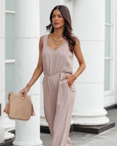 Brenna Pocketed Jumpsuit - Taupe - FINAL SALE sold by Vici