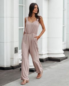 Brenna Pocketed Jumpsuit - Taupe - FINAL SALE sold by Vici