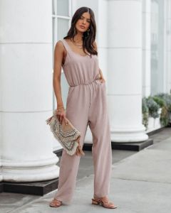 Brenna Pocketed Jumpsuit - Taupe - FINAL SALE sold by Vici