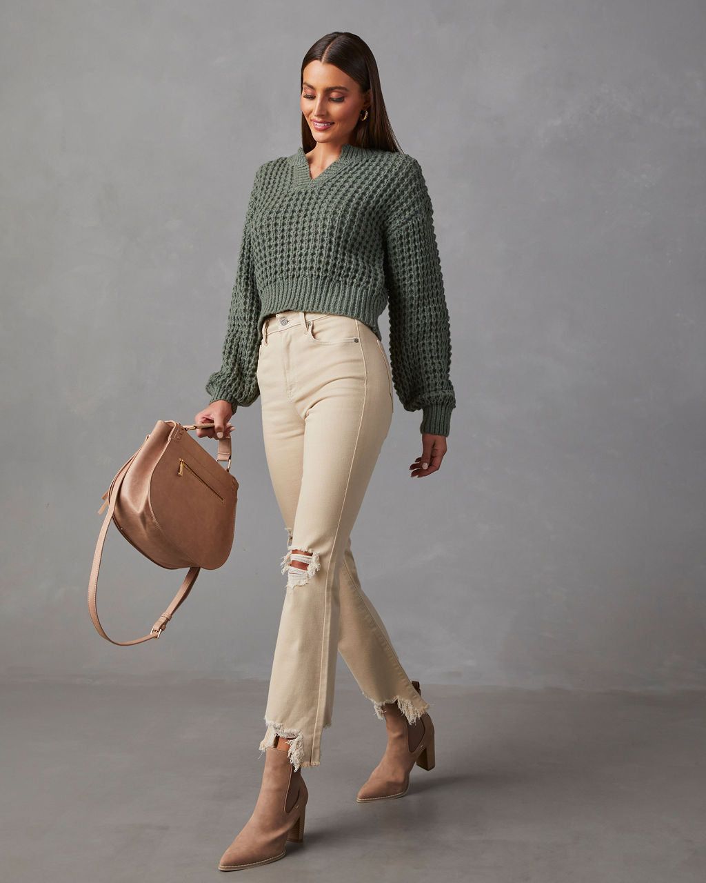 Coming With You V-Neck Sweater - Sage sold by Vici