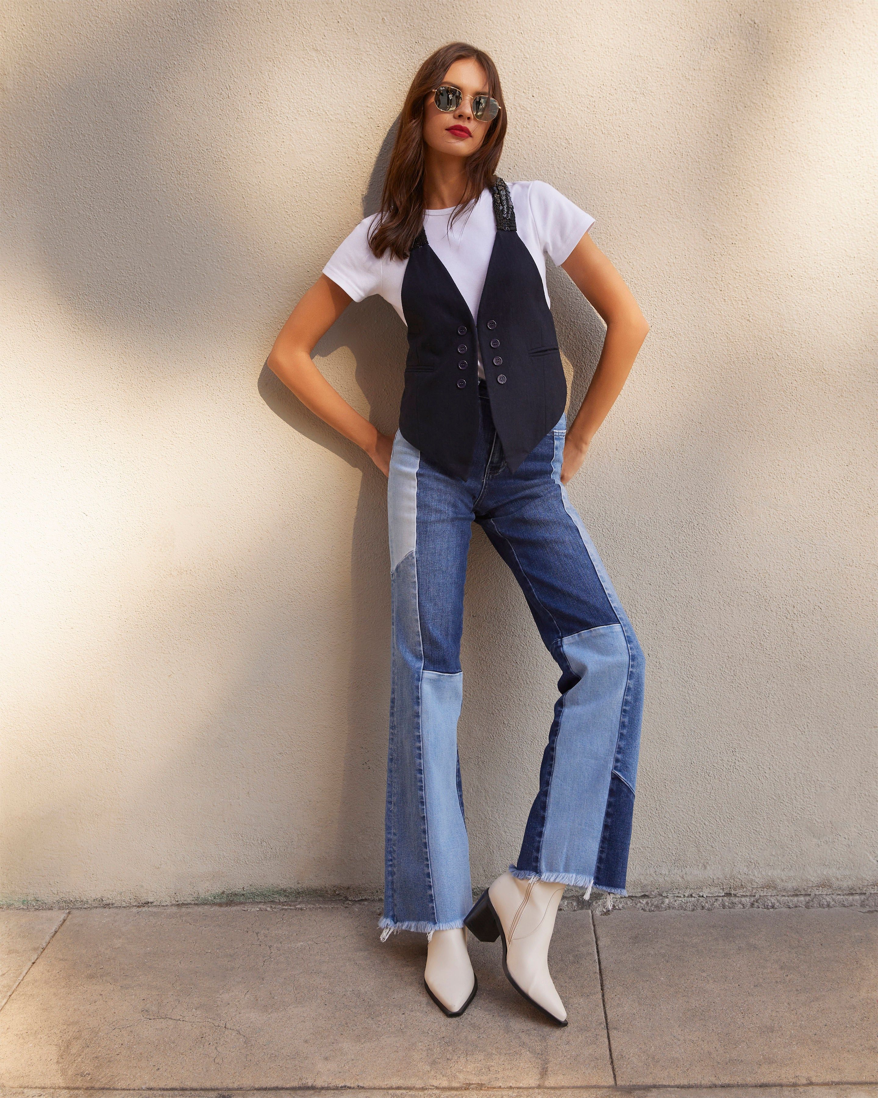 Briston Patchwork Straight Leg Jeans sold by Vici