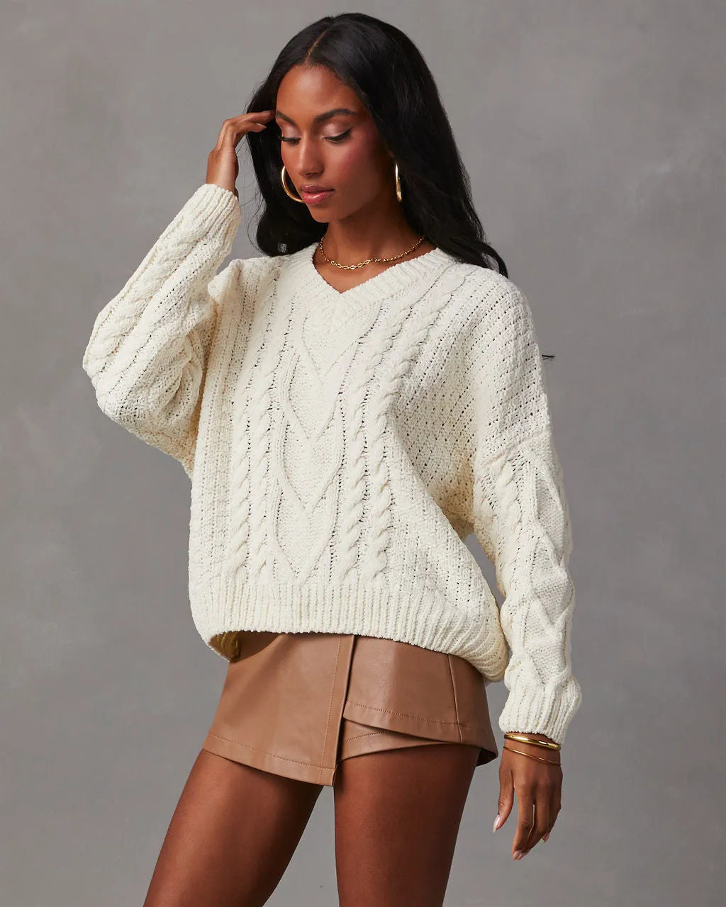 Corey Relaxed Cable Knit Sweater sold by Vici product image thumbnail 3