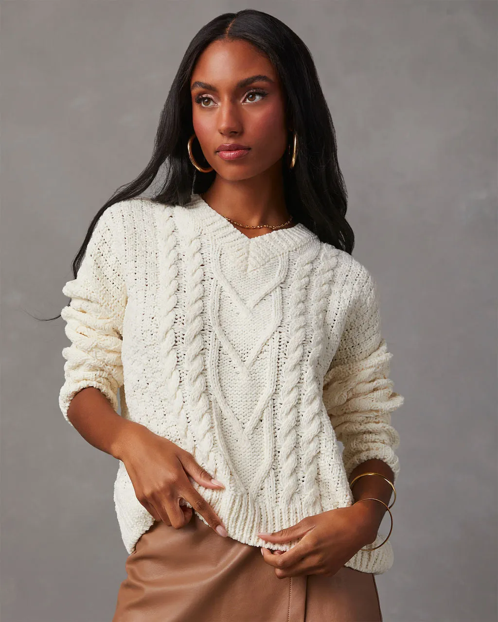 Corey Relaxed Cable Knit Sweater sold by Vici product image thumbnail 4