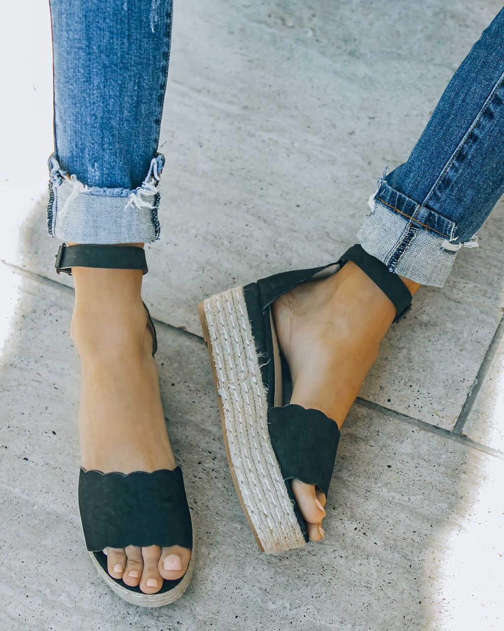 Strap Sandals Bamboo Scallop Espadrille Platform Sandals Makenzie