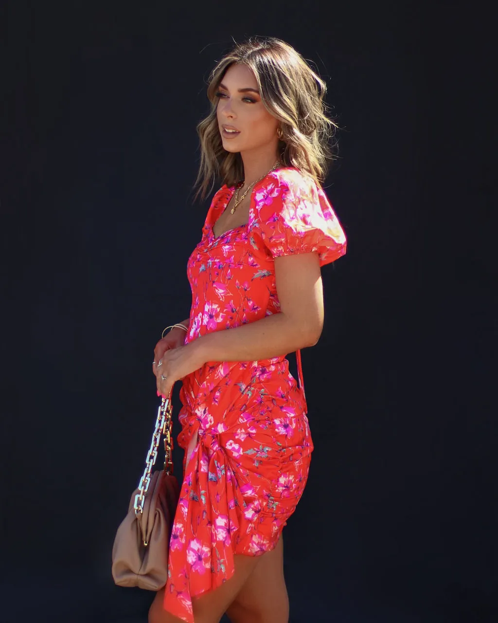 Springs Finest Satin Floral Puff Sleeve Mini Dress sold by Vici product image thumbnail 4
