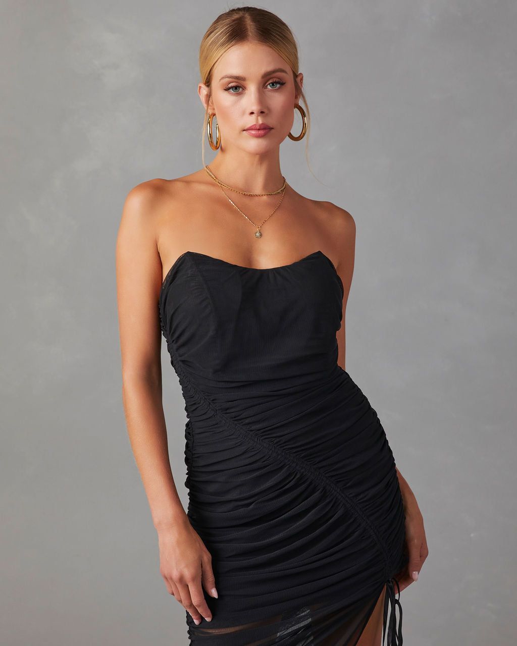 Samba Strapless Ruched Side Tie Midi Dress sold by Vici product image thumbnail 2