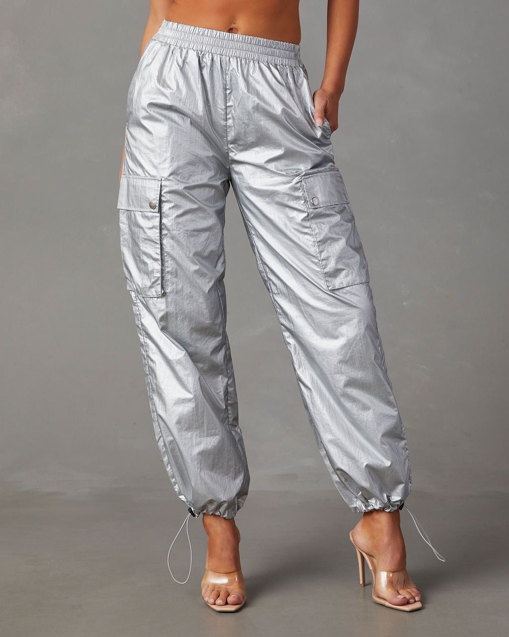 Miley High Rise Metallic Cargo Pants - Silver sold by Vici product image thumbnail 5