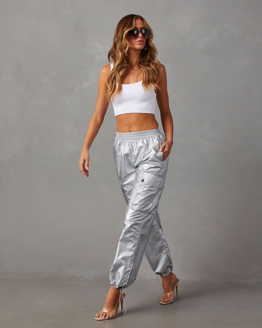 Miley High Rise Metallic Cargo Pants - Silver sold by Vici product image thumbnail 3