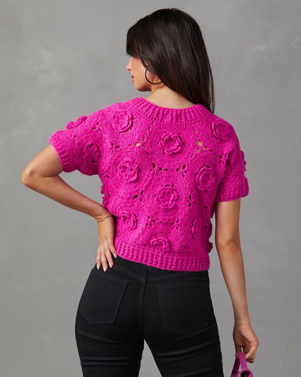 Rosette Short Sleeve Knit Sweater sold by Vici product image thumbnail 5