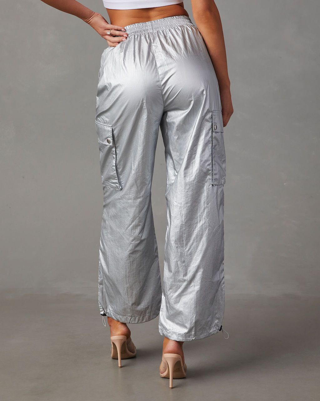 Miley High Rise Metallic Cargo Pants - Silver sold by Vici product image thumbnail 4