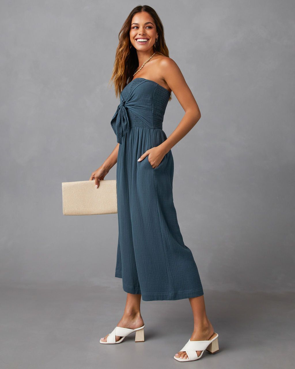 Zaia Front Tie Strapless Jumpsuit - Lake - FINAL SALE sold by Vici product image thumbnail 4