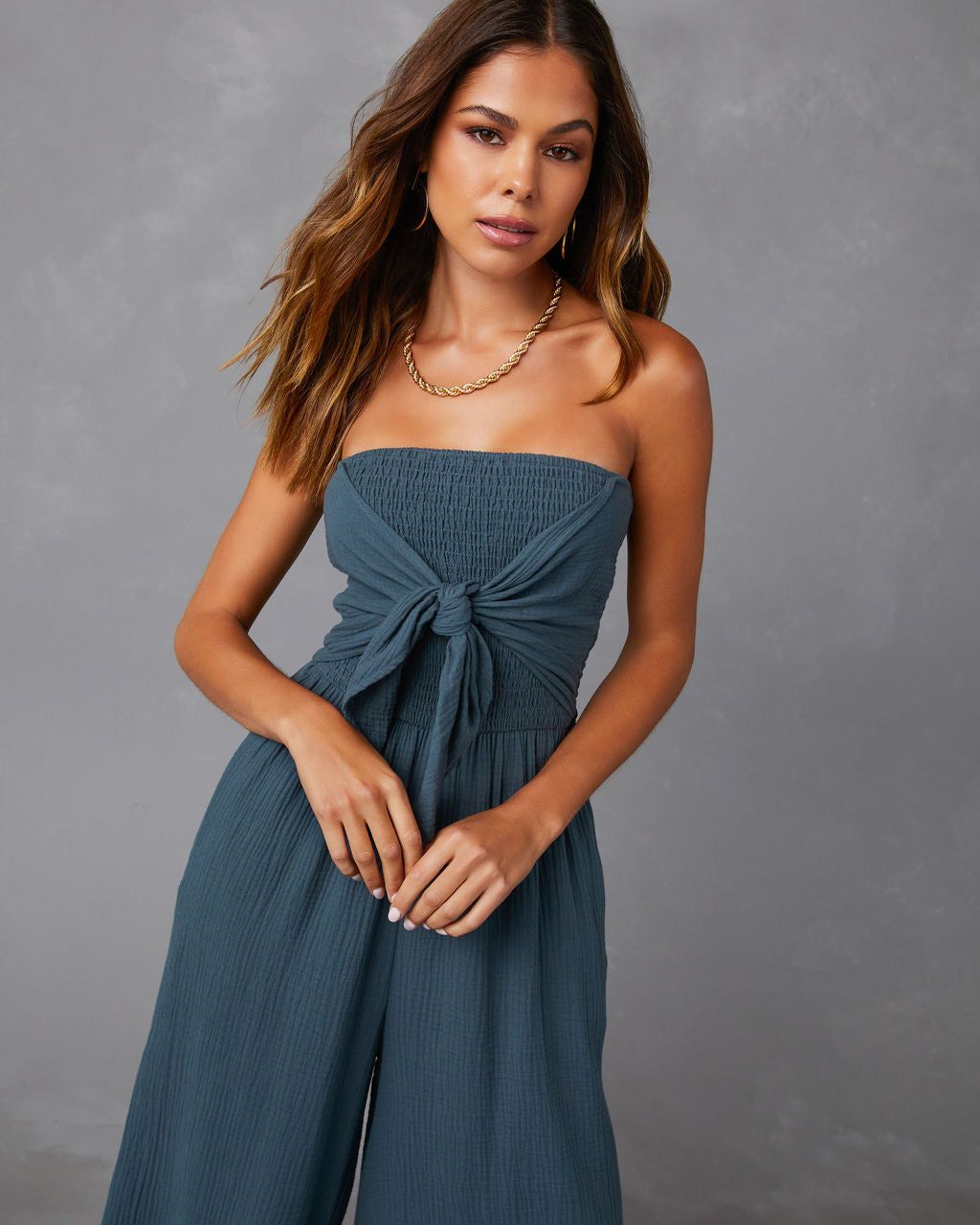 Zaia Front Tie Strapless Jumpsuit - Lake - FINAL SALE sold by Vici product image thumbnail 6