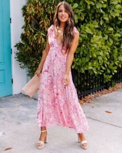 Kells Floral Tie Strap Midi Dress - Pink - FINAL SALE sold by Vici