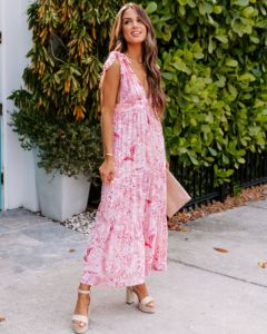 Kells Floral Tie Strap Midi Dress - Pink - FINAL SALE sold by Vici