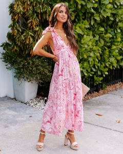 Kells Floral Tie Strap Midi Dress - Pink - FINAL SALE sold by Vici